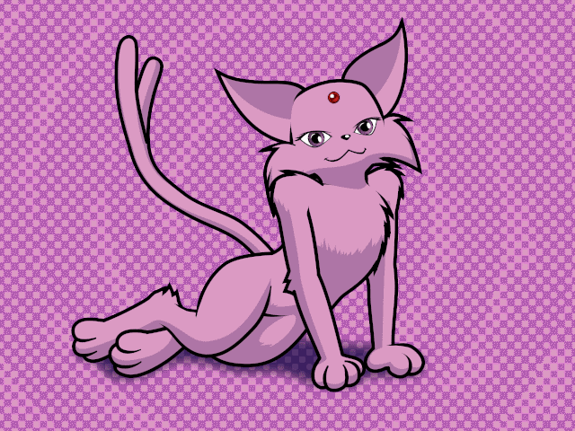 Sitting espeon smiles and winks at the viewer