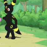 Espeon kisses Umbreon and pushes Umbreon to the ground