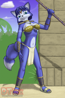 Blue vixen Krystal from Star Fox holding her staff