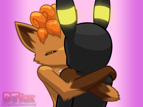 Vulpix gives Umbreon a passionate kiss