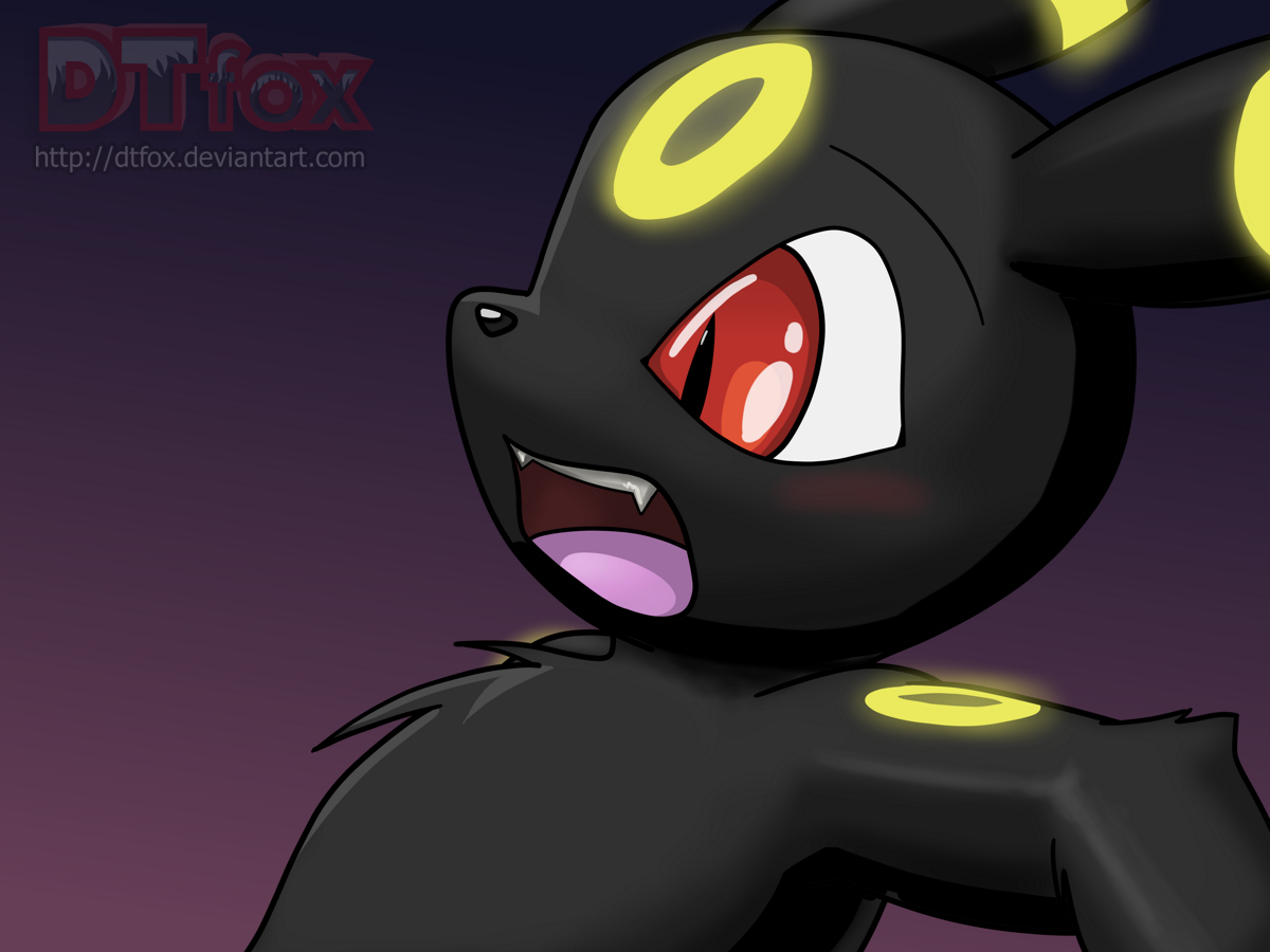 A furry anthro Umbreon falling over with a startled expression